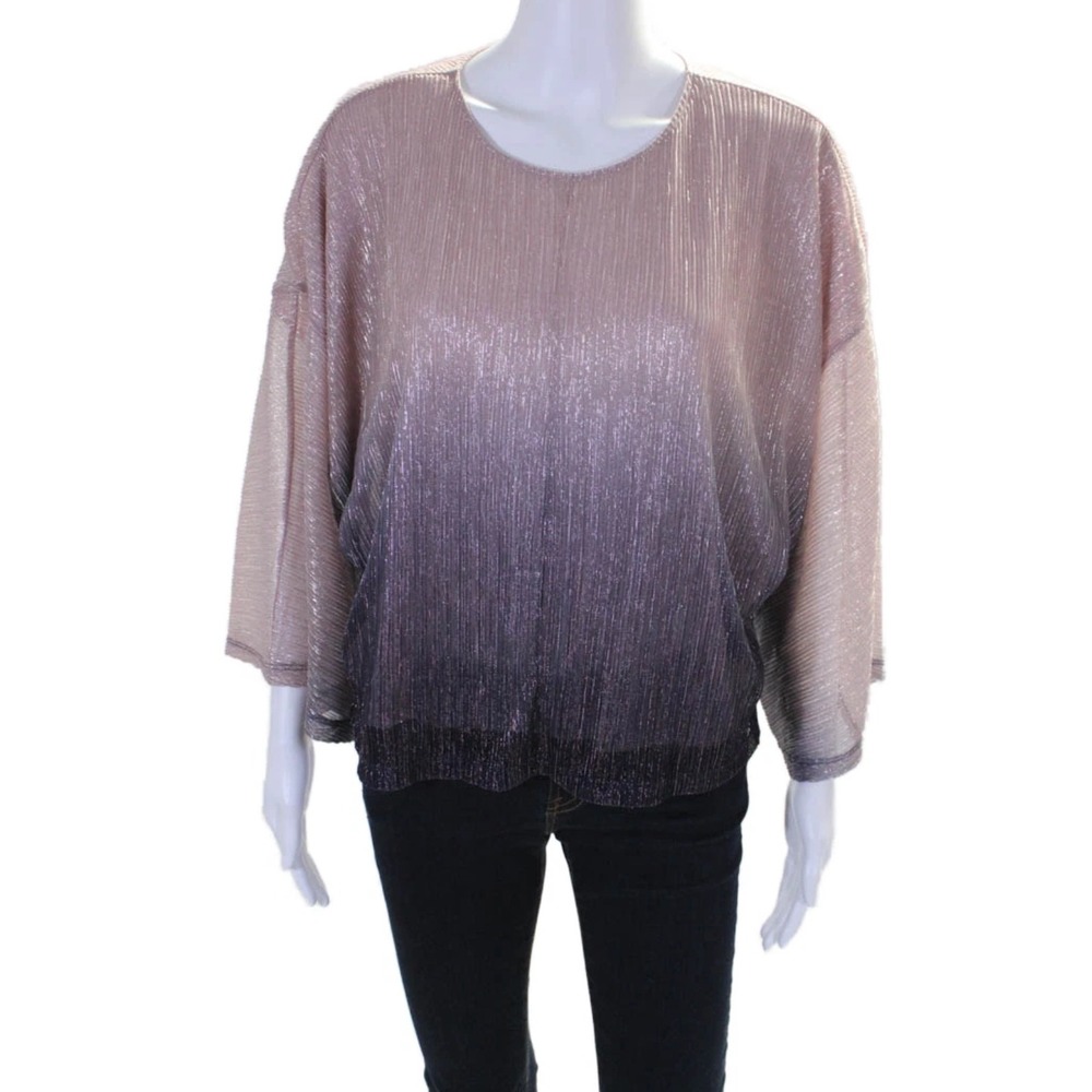 Anthropologie Womens Long Sleeve Ombre Print Scoop Neck Blouse Pink‎ Medium